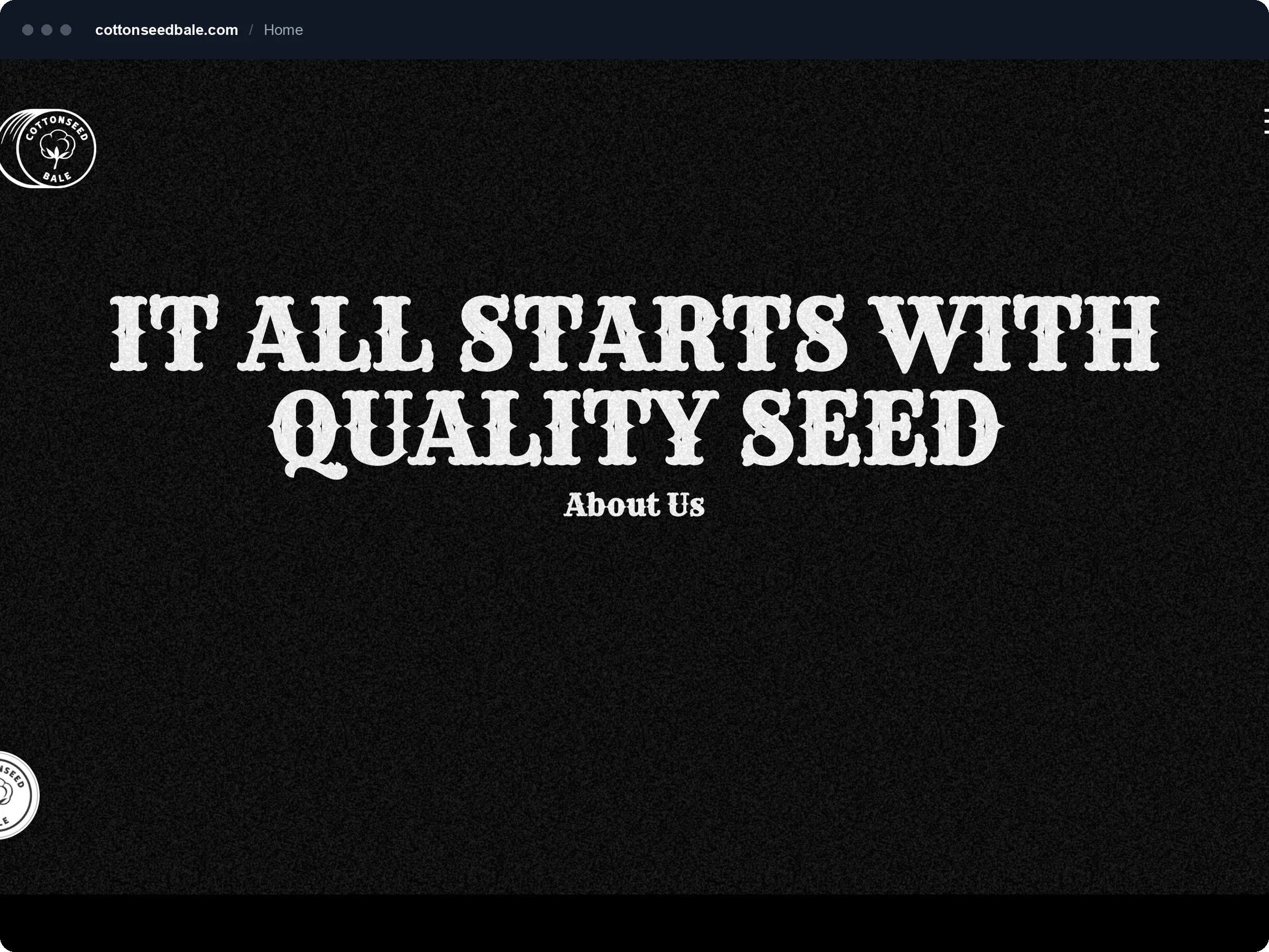 Cottonseed Bale homepage slide reading It All Starts With Quality Seed.
