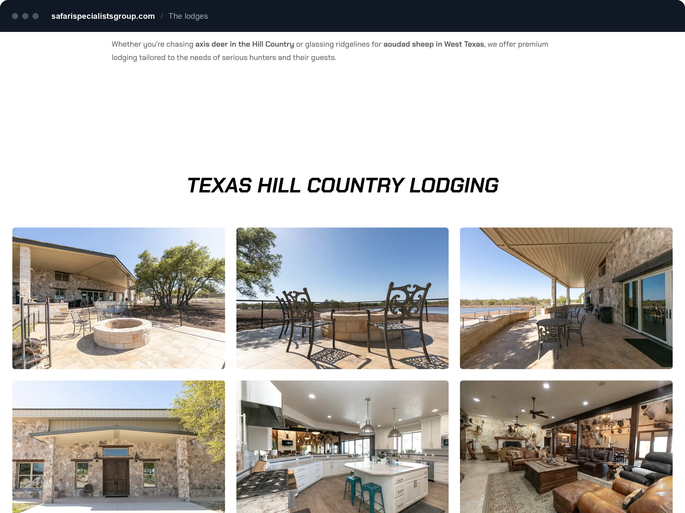 Texas Hill Country lodging gallery on the lodges page.